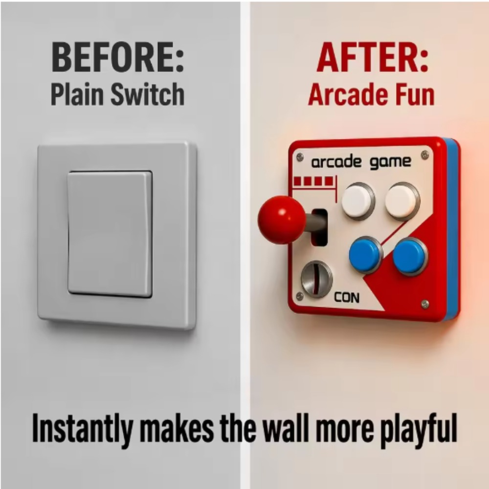 Gaming Accessories Wall - レトロアーケードジョイスティックスイッチプレートカバー、パンチフリー3Dプリントゲームルーム壁飾り、ゲーミング愛好家のためのクールなノスタルジックなギフト