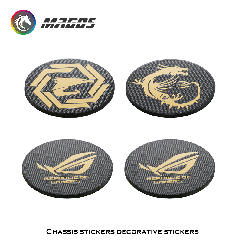 Gaming Accessories Decor - コンピュータケースファンメタルステッカーROG MSI AORUSロゴ、シャーシステッカーロゴペーストPCゲーマー装飾、3ピース/ロット