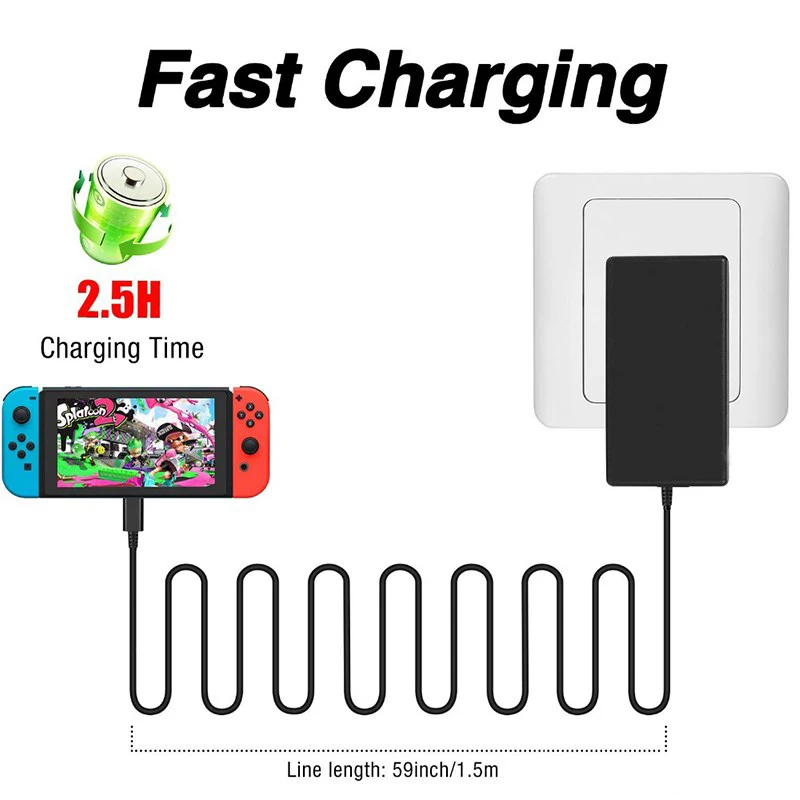 Gaming Accessories Wall - EU・US・UKプラグ対応 AC充電器 ニンテンドースイッチOLED用 Type-C USB電源アダプター 壁掛け充電器