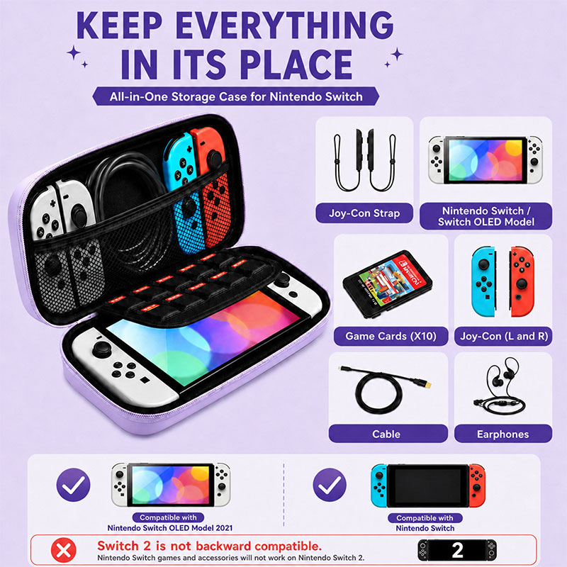 マカロンカラーのハード収納バッグ ポータブルトラベルゲームア - Gaming Accessories Bag のレビューと価格